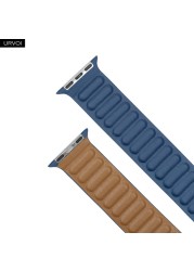 URVOI Leather Link For Apple Watch Series 7 6 SE 5 4 321 Leather Band Two Tone Strap With Magnetic Loop Buckle Brown Back