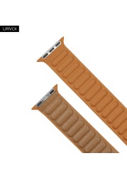 URVOI Leather Link For Apple Watch Series 7 6 SE 5 4 321 Leather Band Two Tone Strap With Magnetic Loop Buckle Brown Back