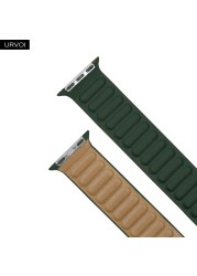 URVOI Leather Link For Apple Watch Series 7 6 SE 5 4 321 Leather Band Two Tone Strap With Magnetic Loop Buckle Brown Back