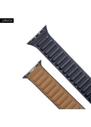 URVOI Leather Link For Apple Watch Series 7 6 SE 5 4 321 Leather Band Two Tone Strap With Magnetic Loop Buckle Brown Back