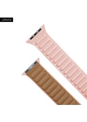 URVOI Leather Link For Apple Watch Series 7 6 SE 5 4 321 Leather Band Two Tone Strap With Magnetic Loop Buckle Brown Back