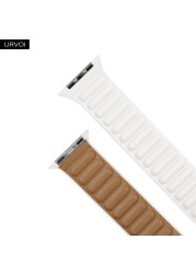 URVOI Leather Link For Apple Watch Series 7 6 SE 5 4 321 Leather Band Two Tone Strap With Magnetic Loop Buckle Brown Back