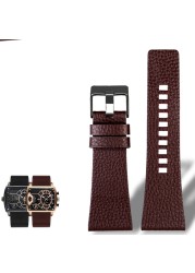 For Diesel Watches Men's Wristwatches Large Size Watch Bands P-Olice 26mm 28mm 30mm 32mm Black Brown Genuine Calf Hide Leather Strap