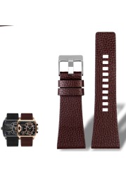 For Diesel Watches Men's Wristwatches Large Size Watch Bands P-Olice 26mm 28mm 30mm 32mm Black Brown Genuine Calf Hide Leather Strap