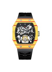 Aesop trending square flying tourbillon watch carbon fiber bezel mechanical men watches top quality red skeleton male watch