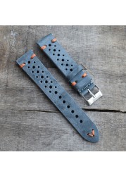 New Design Oil Wax Cowhide Watch Band 8mm 20mm 22mm 24mm Vintage Porous Watch Strap Handmade Watch Accessories