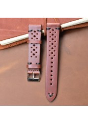 New Design Oil Wax Cowhide Watch Band 8mm 20mm 22mm 24mm Vintage Porous Watch Strap Handmade Watch Accessories