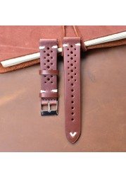 New Design Oil Wax Cowhide Watch Band 8mm 20mm 22mm 24mm Vintage Porous Watch Strap Handmade Watch Accessories