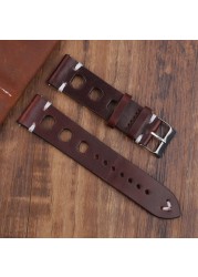 New Design Oil Wax Cowhide Watch Band 8mm 20mm 22mm 24mm Vintage Porous Watch Strap Handmade Watch Accessories