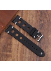 New Design Oil Wax Cowhide Watch Band 8mm 20mm 22mm 24mm Vintage Porous Watch Strap Handmade Watch Accessories