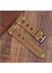 New Design Oil Wax Cowhide Watch Band 8mm 20mm 22mm 24mm Vintage Porous Watch Strap Handmade Watch Accessories