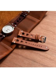 New Design Oil Wax Cowhide Watch Band 8mm 20mm 22mm 24mm Vintage Porous Watch Strap Handmade Watch Accessories