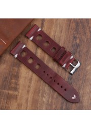 New Design Oil Wax Cowhide Watch Band 8mm 20mm 22mm 24mm Vintage Porous Watch Strap Handmade Watch Accessories