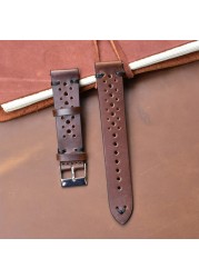 New Design Oil Wax Cowhide Watch Band 8mm 20mm 22mm 24mm Vintage Porous Watch Strap Handmade Watch Accessories