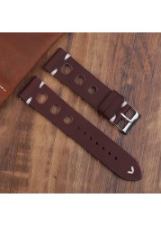 New Design Oil Wax Cowhide Watch Band 8mm 20mm 22mm 24mm Vintage Porous Watch Strap Handmade Watch Accessories