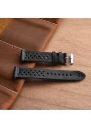 New Design Oil Wax Cowhide Watch Band 8mm 20mm 22mm 24mm Vintage Porous Watch Strap Handmade Watch Accessories