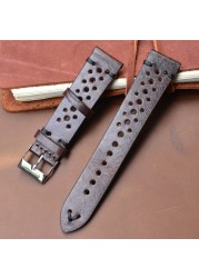 New Design Oil Wax Cowhide Watch Band 8mm 20mm 22mm 24mm Vintage Porous Watch Strap Handmade Watch Accessories