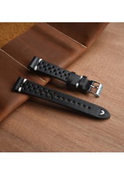 New Design Oil Wax Cowhide Watch Band 8mm 20mm 22mm 24mm Vintage Porous Watch Strap Handmade Watch Accessories