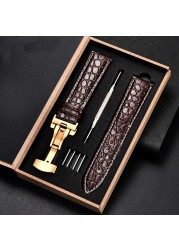 Top luxury crocodile pattern watchband leather straps 18mm 20mm 22mm 24mm with stainless steel automatic clasp wristwatch band