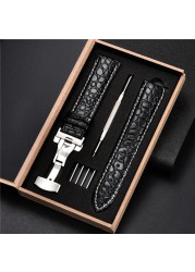 Top luxury crocodile pattern watchband leather straps 18mm 20mm 22mm 24mm with stainless steel automatic clasp wristwatch band