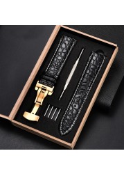 Top luxury crocodile pattern watchband leather straps 18mm 20mm 22mm 24mm with stainless steel automatic clasp wristwatch band