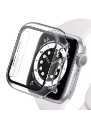 360 كامل الوفير الزجاج حامي الشاشة حالة غطاء ل أبل ووتش سلسلة 7 6 5 4 3 2 1 SE Applewatch IWatch 41 مللي متر 45 مللي متر 44 مللي متر 42 مللي متر