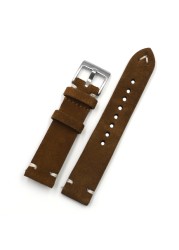 Suede Leather Watch Strap Band 18mm 20mm 22mm 24mm Brown Coffee Watchstrap Handmade Stitching Replacement Wristband