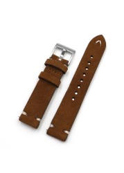 Suede Leather Watch Strap Band 18mm 20mm 22mm 24mm Brown Coffee Watchstrap Handmade Stitching Replacement Wristband