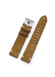 Suede Leather Watch Strap Band 18mm 20mm 22mm 24mm Brown Coffee Watchstrap Handmade Stitching Replacement Wristband