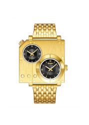 Oulm 5024 Golden Luxury Brand Men Watches Stainless Steel Quartz Watch Two Time Zone Unique Male Clock Relogio Masculino