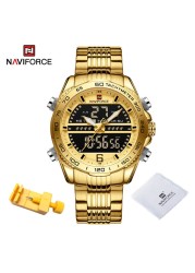 Luxury Brand NAVIFORCE Digital Men Sports Watch Steel Band Waterproof Chronograph Luminous Alarm Clock Quartz Male Wristwatch