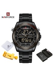 Luxury Brand NAVIFORCE Digital Men Sports Watch Steel Band Waterproof Chronograph Luminous Alarm Clock Quartz Male Wristwatch