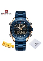 Luxury Brand NAVIFORCE Digital Men Sports Watch Steel Band Waterproof Chronograph Luminous Alarm Clock Quartz Male Wristwatch