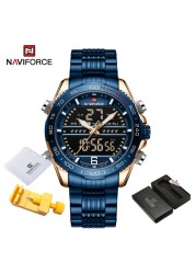 Luxury Brand NAVIFORCE Digital Men Sports Watch Steel Band Waterproof Chronograph Luminous Alarm Clock Quartz Male Wristwatch