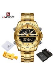 Luxury Brand NAVIFORCE Digital Men Sports Watch Steel Band Waterproof Chronograph Luminous Alarm Clock Quartz Male Wristwatch