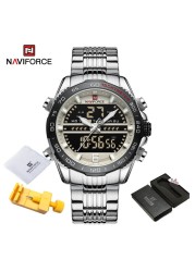 Luxury Brand NAVIFORCE Digital Men Sports Watch Steel Band Waterproof Chronograph Luminous Alarm Clock Quartz Male Wristwatch