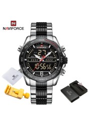 Luxury Brand NAVIFORCE Digital Men Sports Watch Steel Band Waterproof Chronograph Luminous Alarm Clock Quartz Male Wristwatch