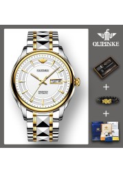 OUPINKE Business Automatic Mechanical Watch for Men Waterproof Tungsten Steel Strap Full Automatic Top Brand Men Wristwatches