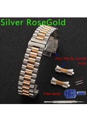 Solid Stainless Steel Watch Band 12mm 13 14 16 17 18mm 19 20mm 21 22mm Replacement Watch Strap 3 Rows Wristband Bracelet w/Tools