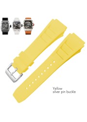 25mm Silicone Watches Rubber Band For Richard Black White Yellow Mil Strap Spring Bar Stainless Steel Buckle Watch Accessories