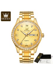 OLEVS Quartz Stainless Steel Strap Men's Wristwatches Waterproof Business Golden Diamond Inlaid Luxury Watch For Men Luminous