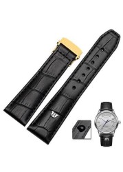 For Morris LACROIX Eliros watchband first layer calf leather 20mm 22mm with folding buckle black brown cow genuine leather strap