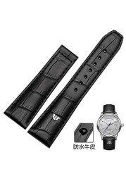 For Morris LACROIX Eliros watchband first layer calf leather 20mm 22mm with folding buckle black brown cow genuine leather strap