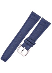 Genuine Nylon Leather Watch Straps for Men and Women, High Quality, Silver Pin Buckle, 20mm, 21mm, 22mm