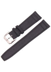 Genuine Nylon Leather Watch Straps for Men and Women, High Quality, Silver Pin Buckle, 20mm, 21mm, 22mm