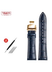 Top Layer Cowhide Genuine Leather Bracelet 19 21mm 22mm Dark Blue Watch Strap for Longines L29094920 Watches Wrist Band