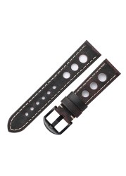 Soft Leather Watch Strap with Buckle, Antique Brown, Breathable, Cowhide, Three Holes, 20mm 22mm