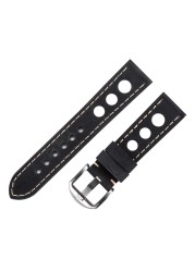 Soft Leather Watch Strap with Buckle, Antique Brown, Breathable, Cowhide, Three Holes, 20mm 22mm