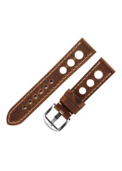 Soft Leather Watch Strap with Buckle, Antique Brown, Breathable, Cowhide, Three Holes, 20mm 22mm