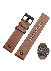 Genuine Leather Watchband Bracelet 22 24 26 28 30mm Watch Strap with Rivet for Diesel DZ7406 DZT2009 DZ7413 DZ7257 Watch Band